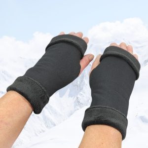 Mitaines femme artisanales chaudes jersey et polaire OEKO-TEX – confort hiver, mitaines noires fait main