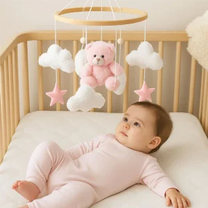 Mobile lit bébé - Nounours brun ou rose