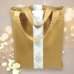 Pochette cadeau réutilisable en tissu “Vert/Doré” – emballage cadeau zéro déchet artisanal