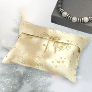 Pochette cadeau tissu Noël artisanale “Merry Christmas” – Emballage réutilisable zéro déchet
