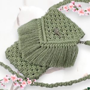Pochette téléphone en macramé kaki – Élégance bohème et praticité écologique