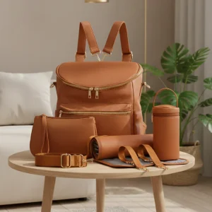 Sac à Langer à Dos Simili Cuir Grande Capacité Trolley | LuxyMom™