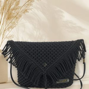 Sac bandoulière macramé noir artisanal – chic bohème fait main
