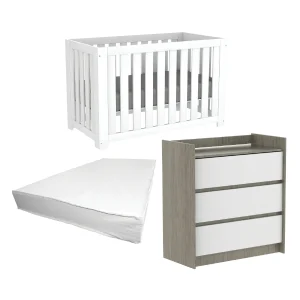 Ensemble 3 pièces bébé boobeyeh lit adriana et table à langer alex, tout blanc