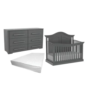 Trio lit verona gris foncé, bureau double joanna gris foncé et matelas